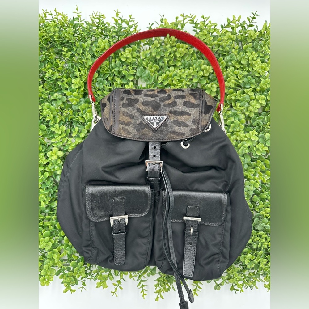 ❤️ Rare Vintage Prada Nylon Drawstring Pony Hair Ostrich Handle Shoulder Bag